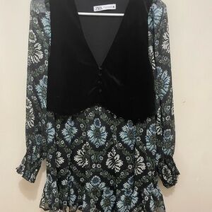 Zara Black and Green Floral Women's Dress